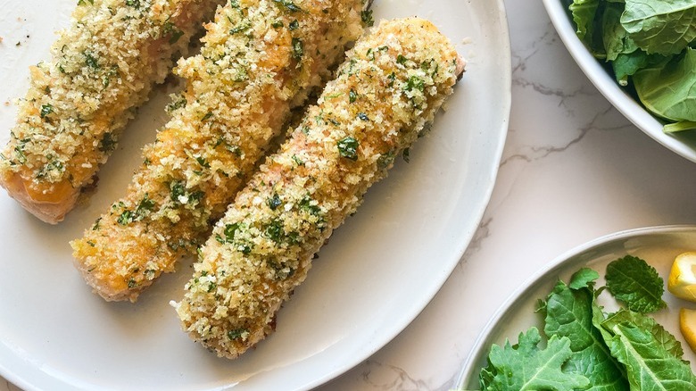 crumb-crusted salmon on plate