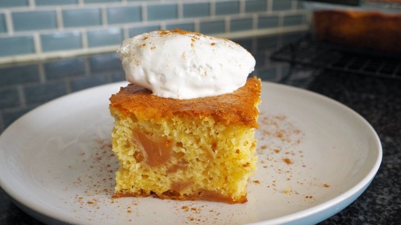 apple cake with whipped cream.