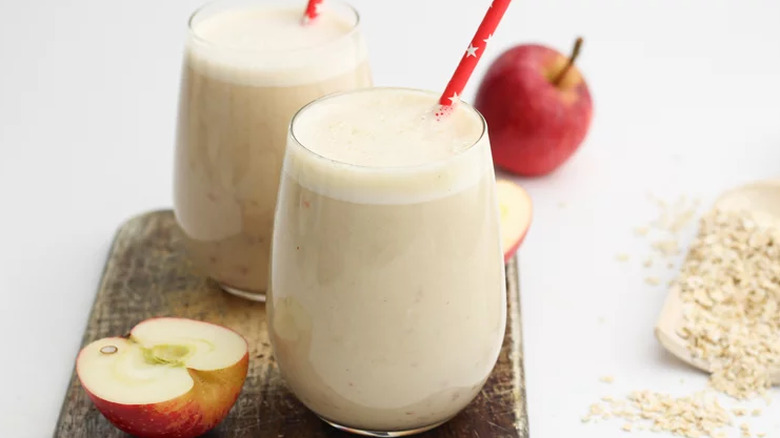 creamy apple smoothies with straws