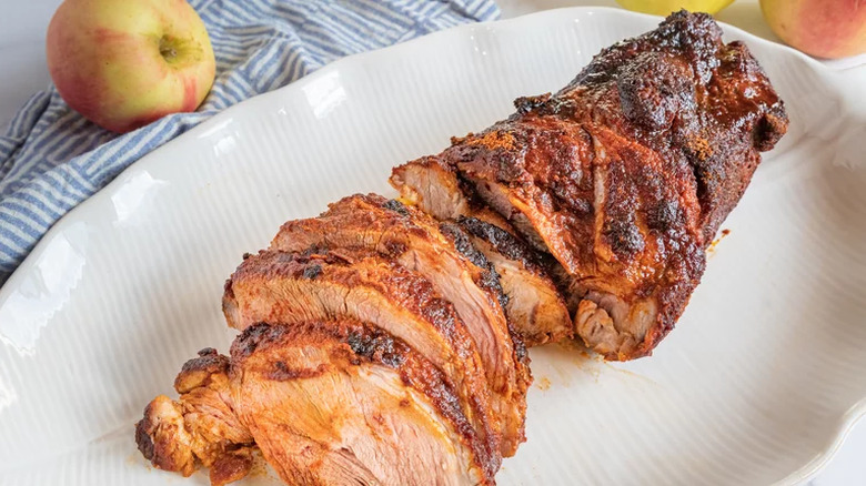 Sliced, seasoned cooked pork butt