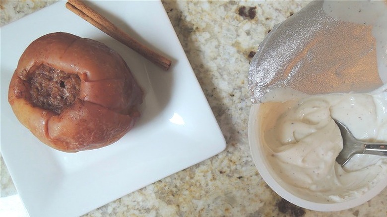 Baked apple and yogurt container