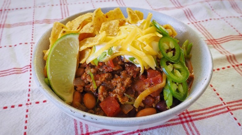 chili with cheese and chips