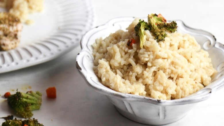 vegan risotto with broccoli garnish