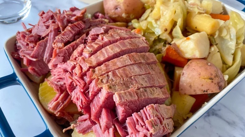 corned beef, cabbage, and potatoes