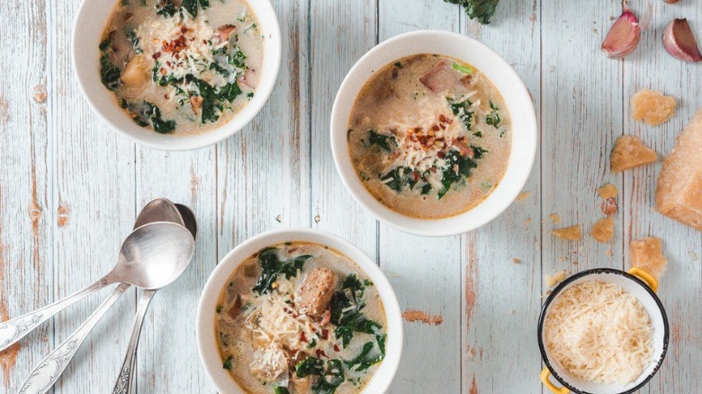 zuppa tuscana soup with spoons