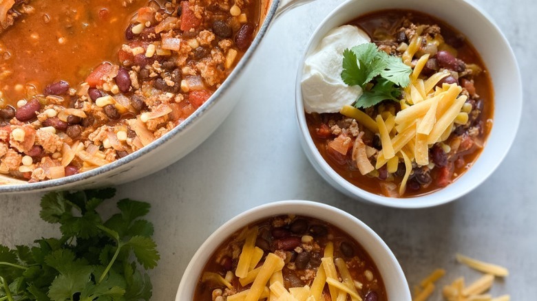 bowls of turkey chili