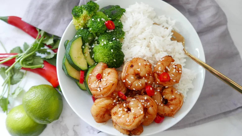 Spicy Shrimp Bowl with rice and vegetables