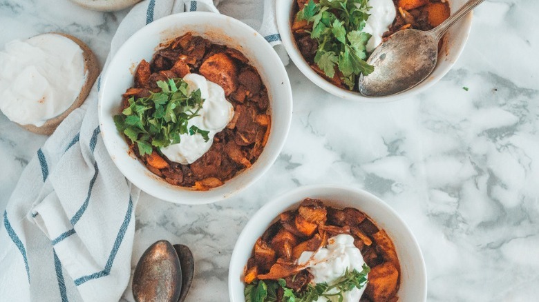 bowls of vegetarian mushroom goulash