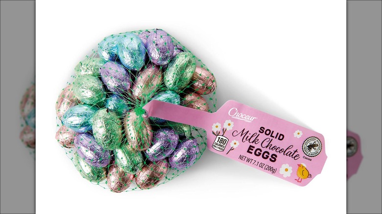 Mesh bag of solid milk chocolate Easter eggs