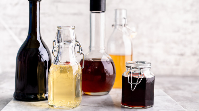 Bottles of assorted vinegar