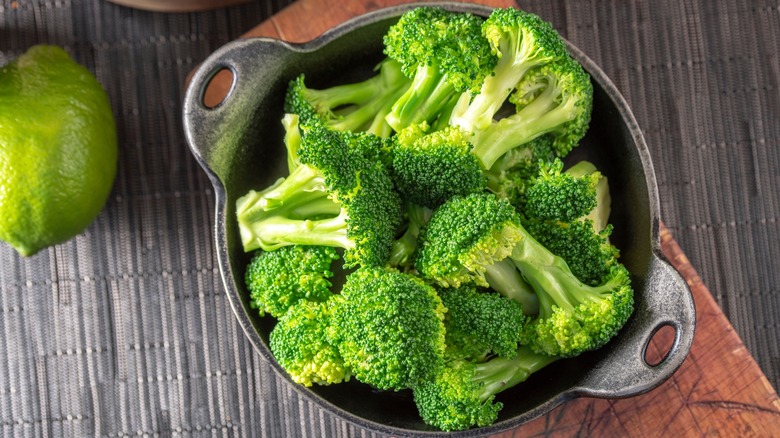 cut broccoli in pot