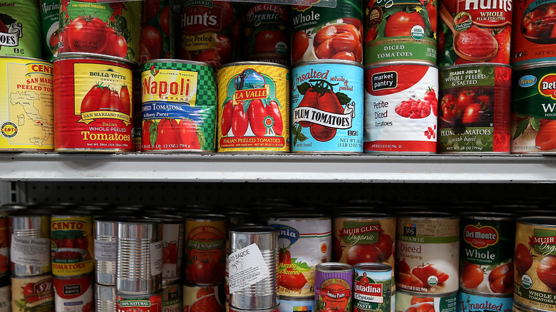 canned tomatoes on shelves