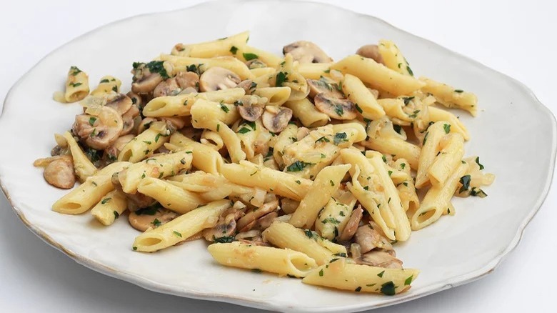 plate of plain mushroom and onion penne pasta