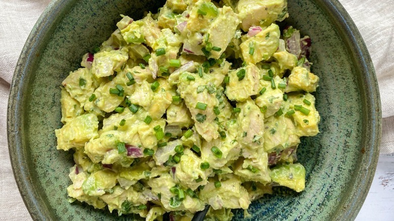 chicken salad with mashed avocado