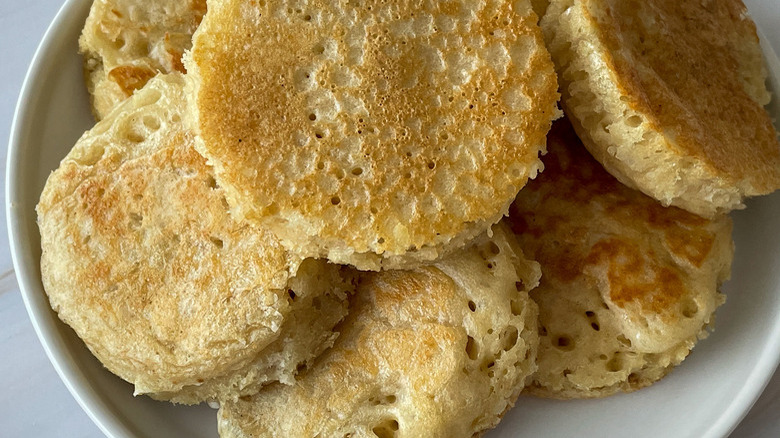 crumpets on white plate