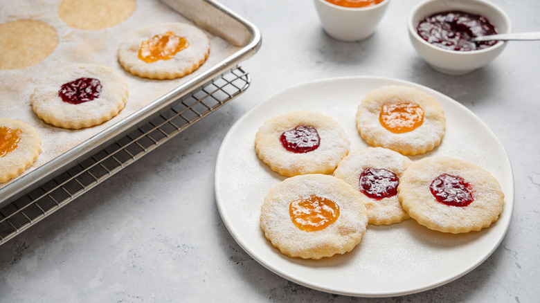 jelly-topped cookies on plate