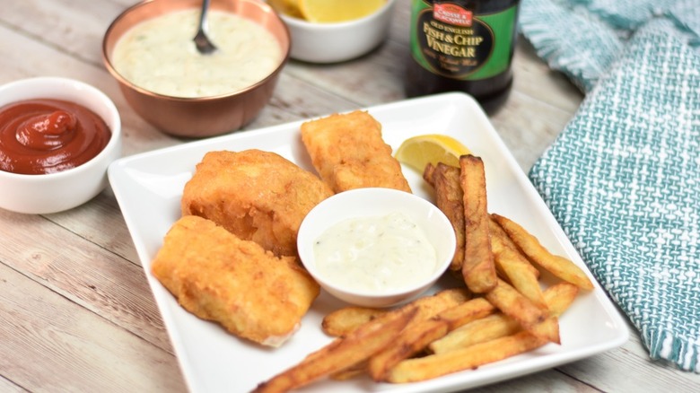 fish and chips with tartar sauce