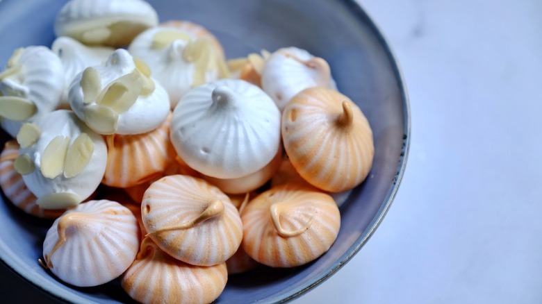 meringue cookies in grey bowl