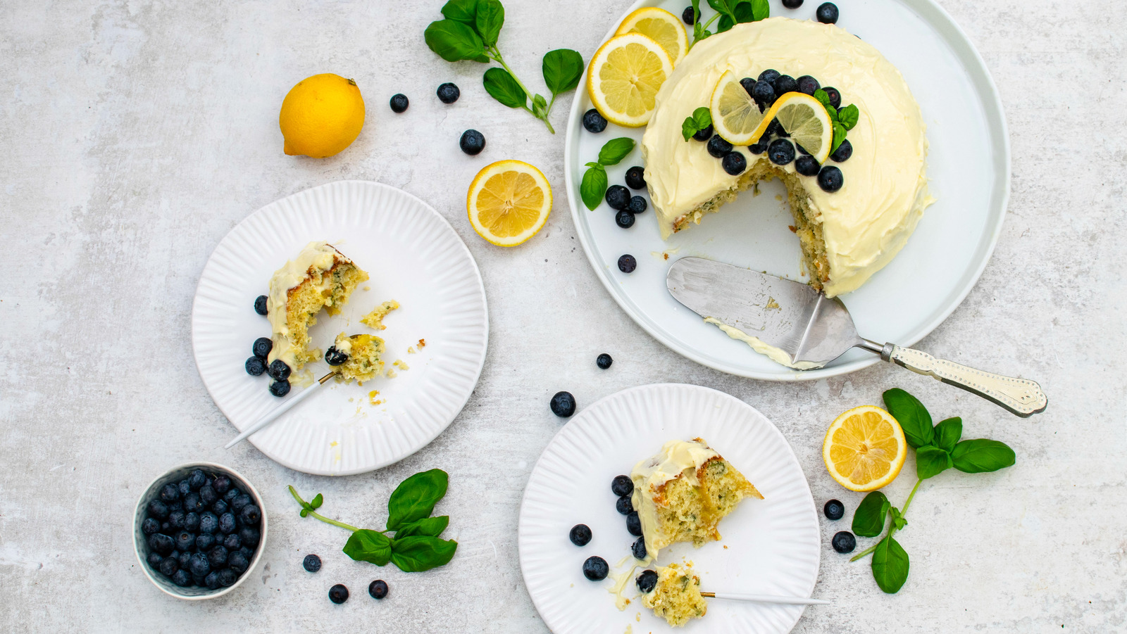 Lemon Layer Cake With Basil And Blueberries Recipe