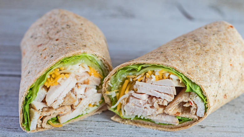 chicken, lettuce, and cheese wrap