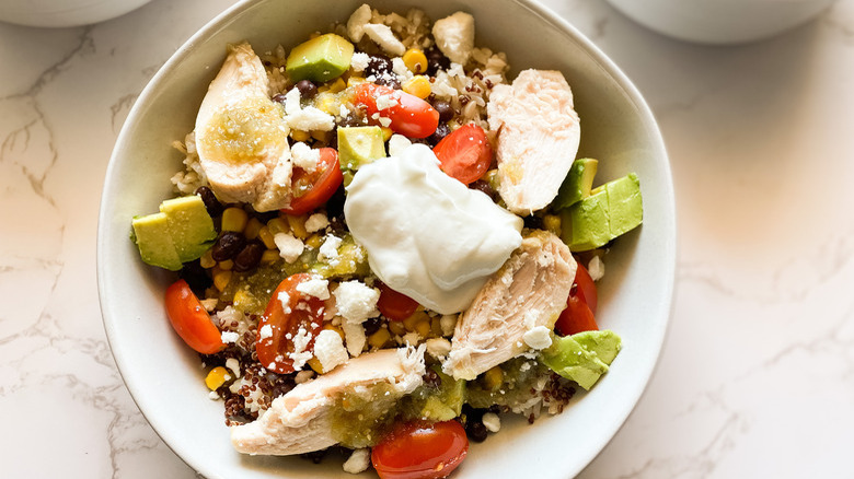 chicken, vegetables, feta, and yogurt