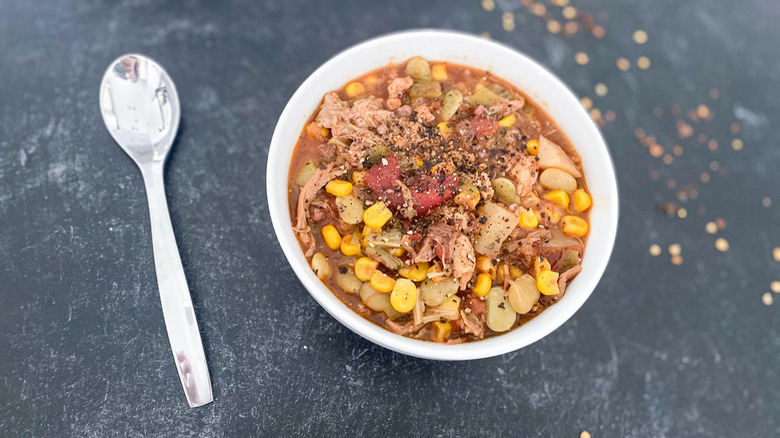 stewed chicken, corn, lima beans