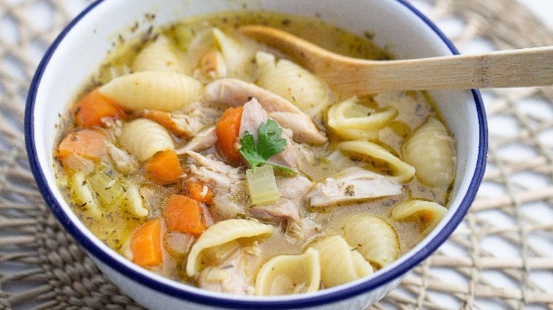 chicken soup in bowl