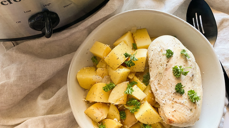 chicken, potatoes, and parsley 