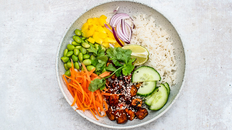 sriracha tofu coconut rice bowl