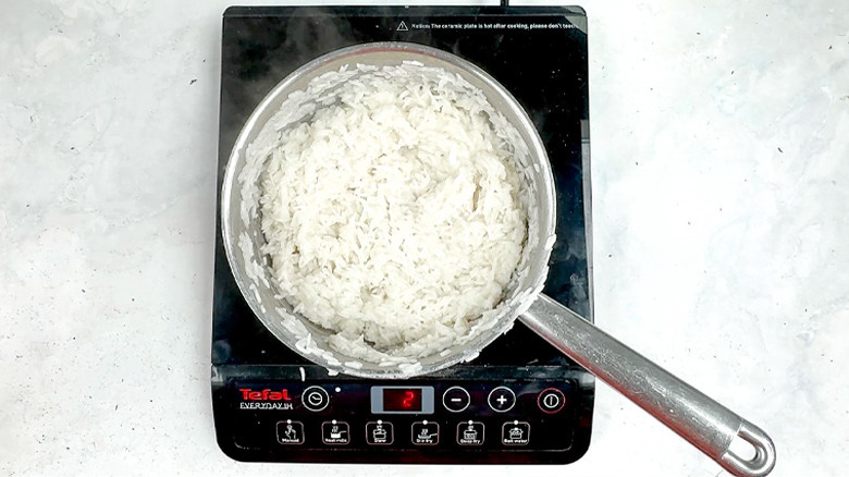 cooked coconut rice in pan