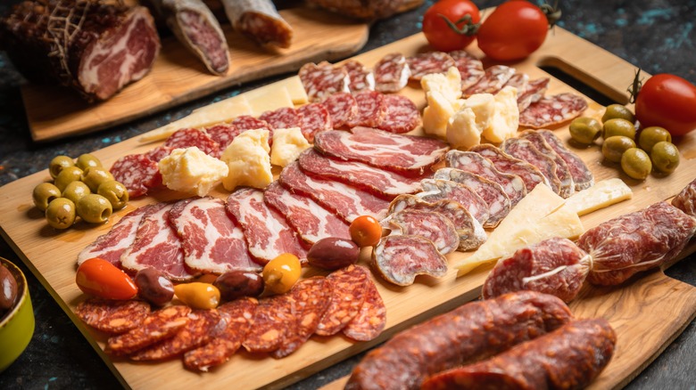 charcuterie board with meat and cheese