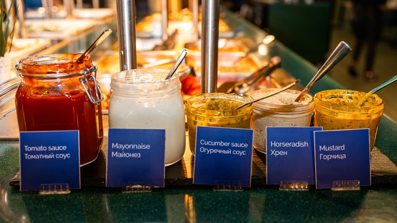 condiments at a hotel buffet