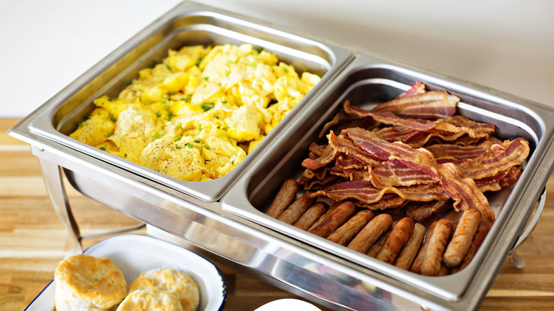 scrambled eggs on a breakfast buffet