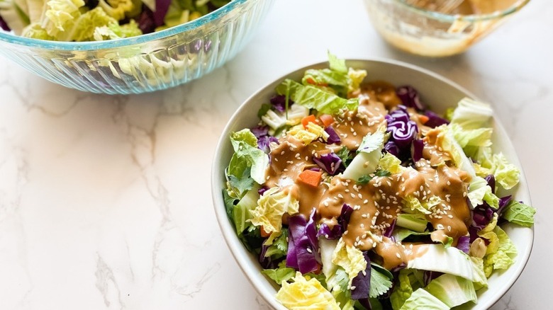 Cabbage salad with peanut dressing