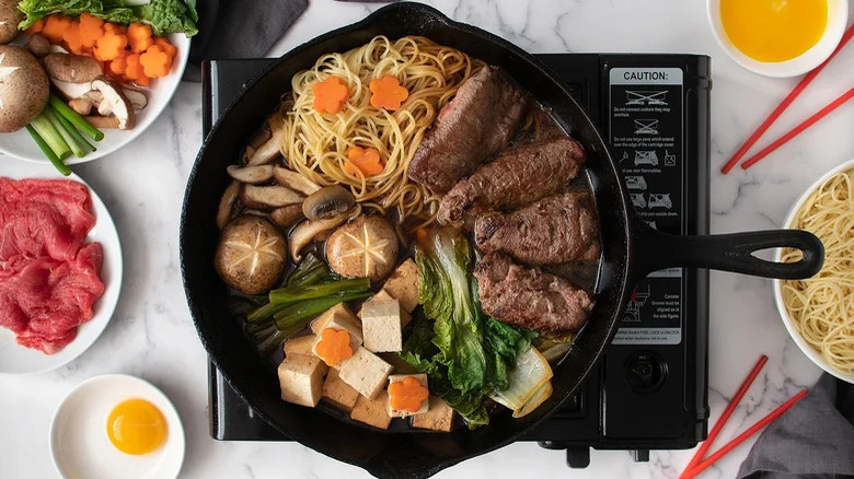 Sukiyaki beef in cast iron