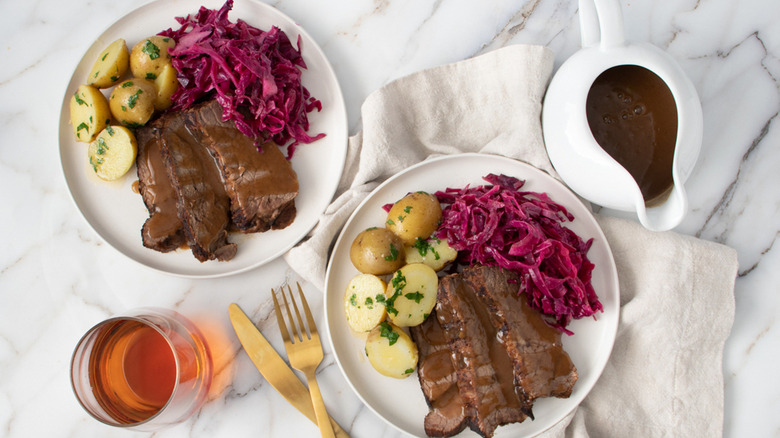 Sauerbraten and red cabbage plated