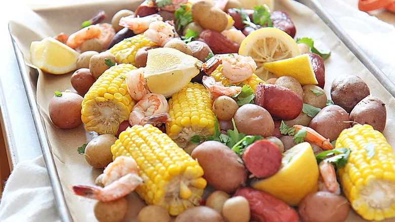 shrimp corn potatoes and lemons