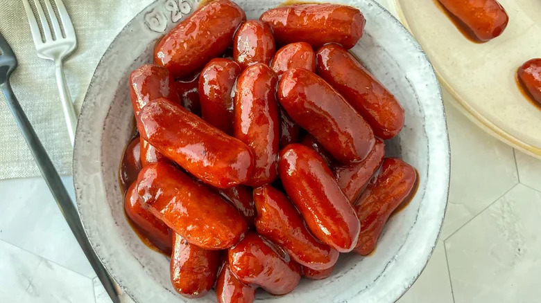 small sausages in barbecue sauce