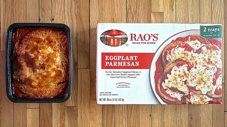 Rao's Made for Home Eggplant Parmesan box and baked dish in black container