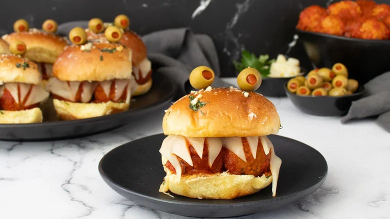 monster face meatball sandwiches