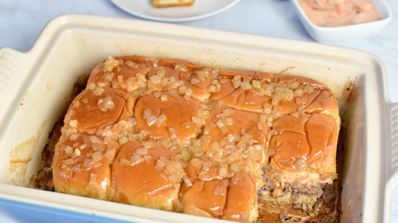 buns and onions in casserole