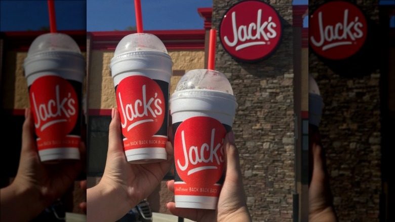 Two milkshakes in front of Jack's