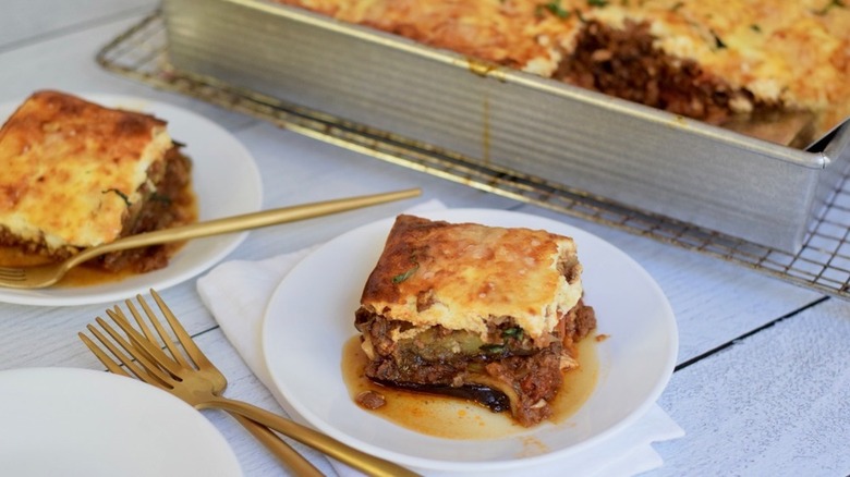 Casserole square on white plate