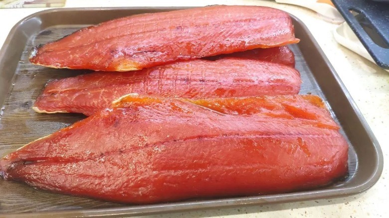 chum salmon on a tray