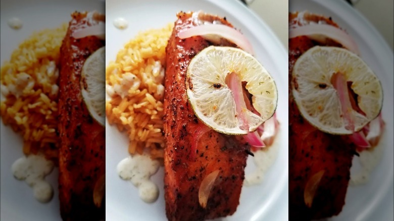 pink salmon dinner plate