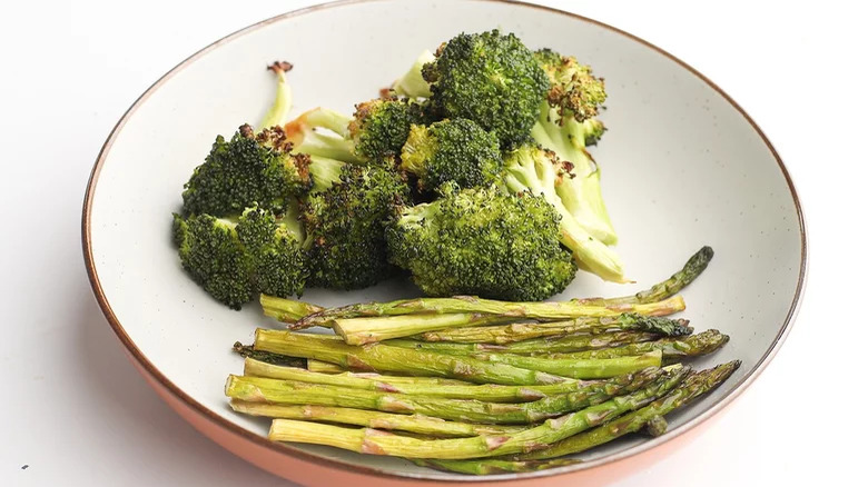 plate of roasted broccoli and roasted asparagus