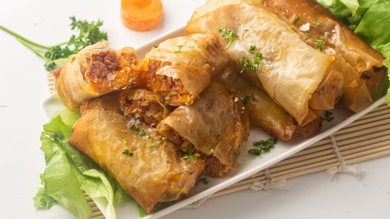 egg rolls on platter