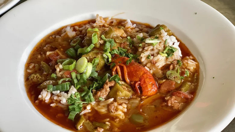 seafood gumbo in bowl