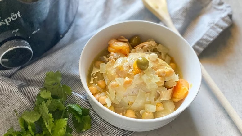 bowl of chicken tagine with crockpot