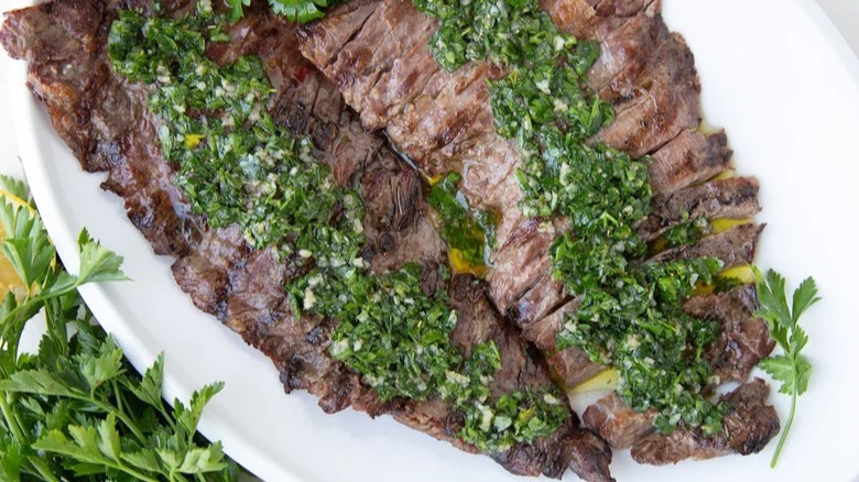 grilled churrasco with chimichurri sauce